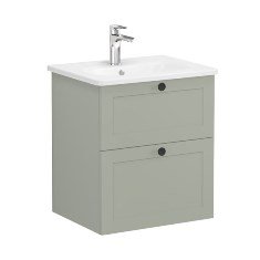 Vitra Root Classic 68847Lavabo Dolabı, İki Çekmeceli, 60 Cm, Mat Retro Yeşil, Yuvarlak Lavabolu